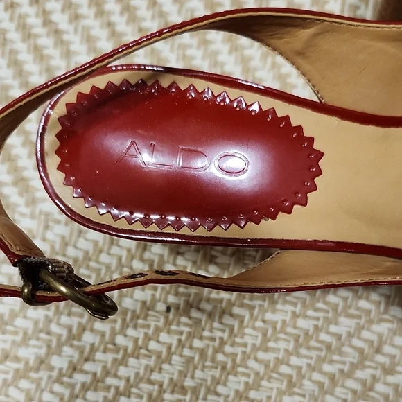 ALDO Y2K Red Real Patent Leather Platform Heels 37 Peeptoe Retro - Picture 2 of 13